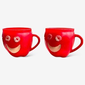 Vtg Kellogg's Apple Jacks mugs cups red set of 2 1960s